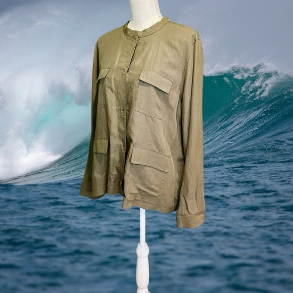 NWT Kobi Halperin ‘Starla’ Snap Up Jacket in Olive Green Linen-Blend Size XL - Picture 5 of 13